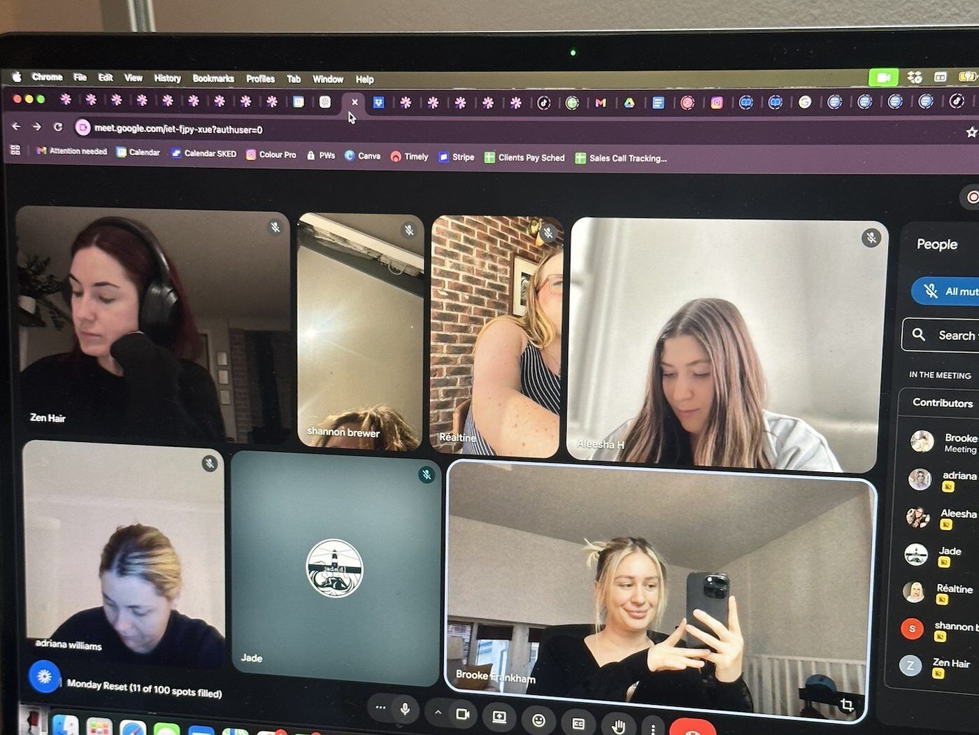 A live Beyond Hair class on Zoom, stylists in hot seats